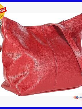 Genuine Leather Hobo Shoulder Bag with Adjustable Strap, Multiple Pockets